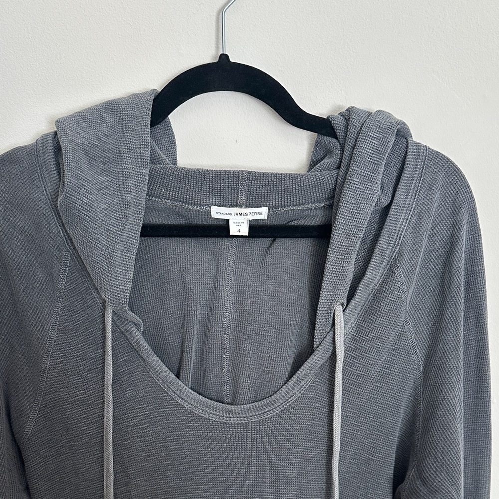 James Perse Charcoal Scoop-Neck Hooded Pullover - Picture 3 of 4